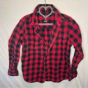 Wonder Nation Large 10/12 Girls Red and Black Plaid Button Down Long Sleeve